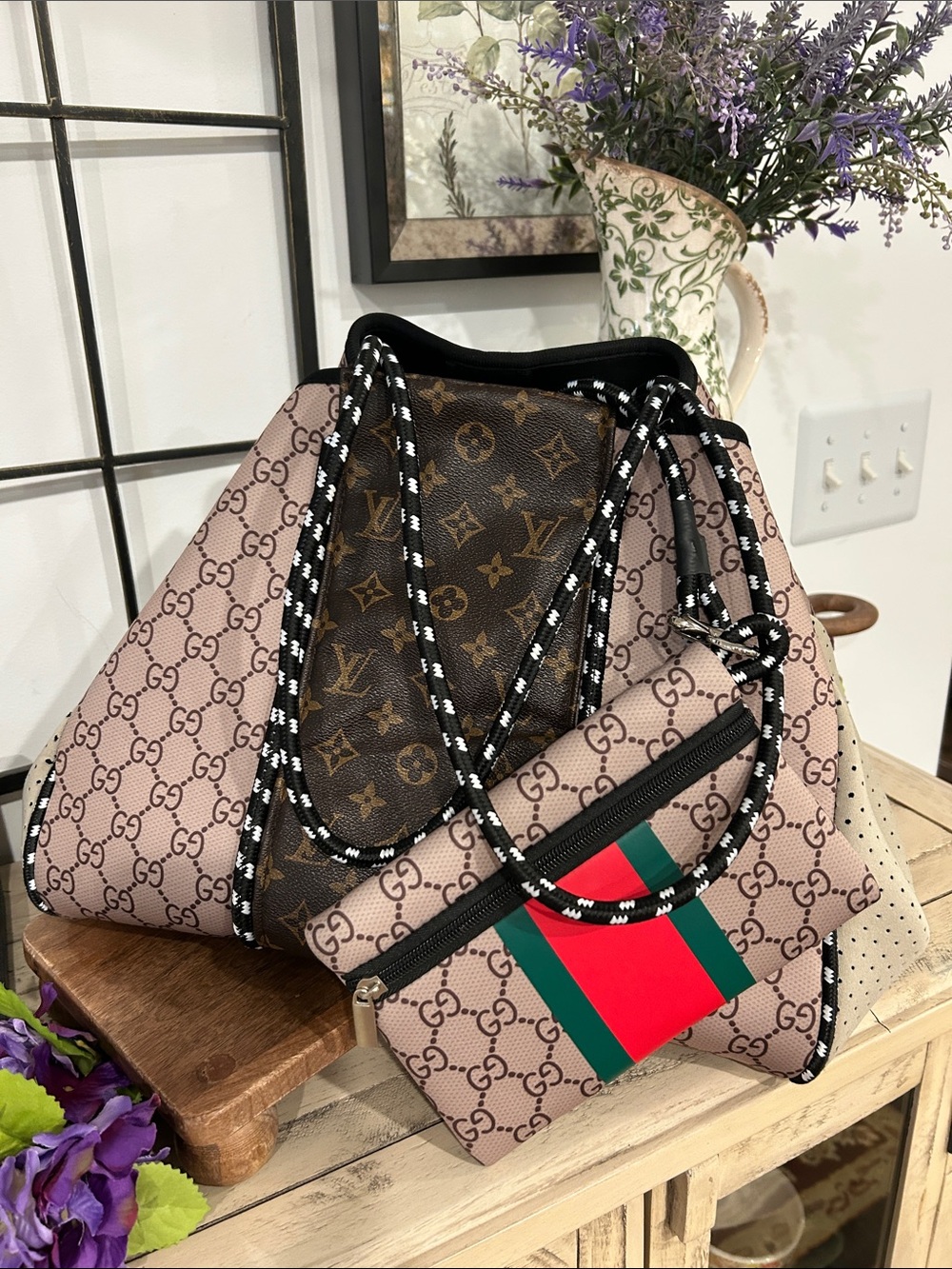 Unbranded.. Inspired Brown Monogram Drawstring Shoulder Bag